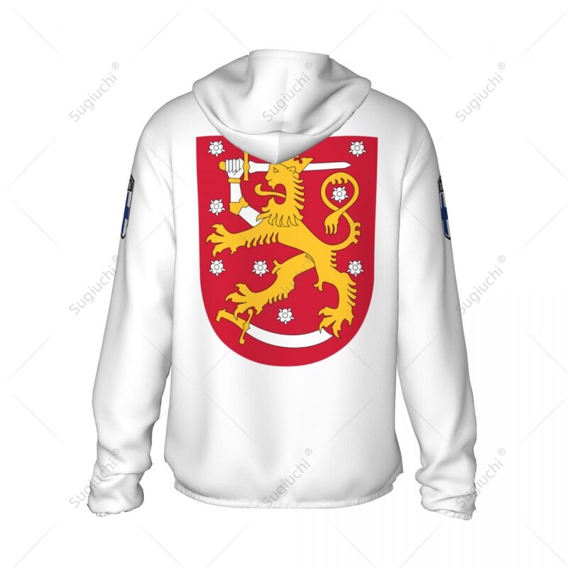 Finland Flag Sun Protection Hoodie Sunscreen Clothes Fishing Cycling Running Quick Dry Long Sleeve With Zipper Polyester