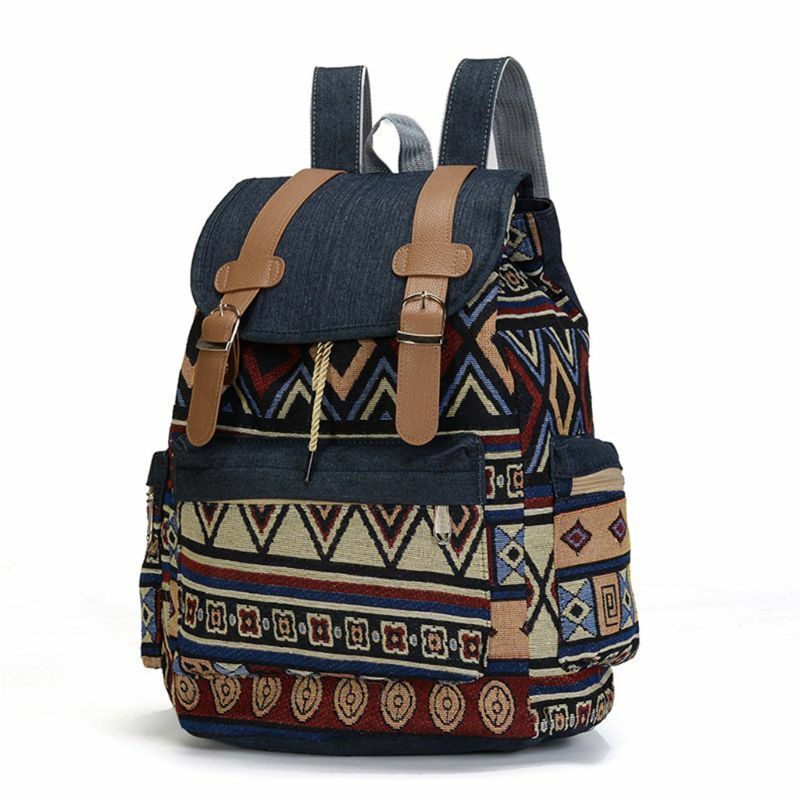 حقيبة ظهر نسائية من القماش Vintinge حقيبة ظهر عرقية حقيبة ظهر بوهيمية حقيبة مدرسية Daypack