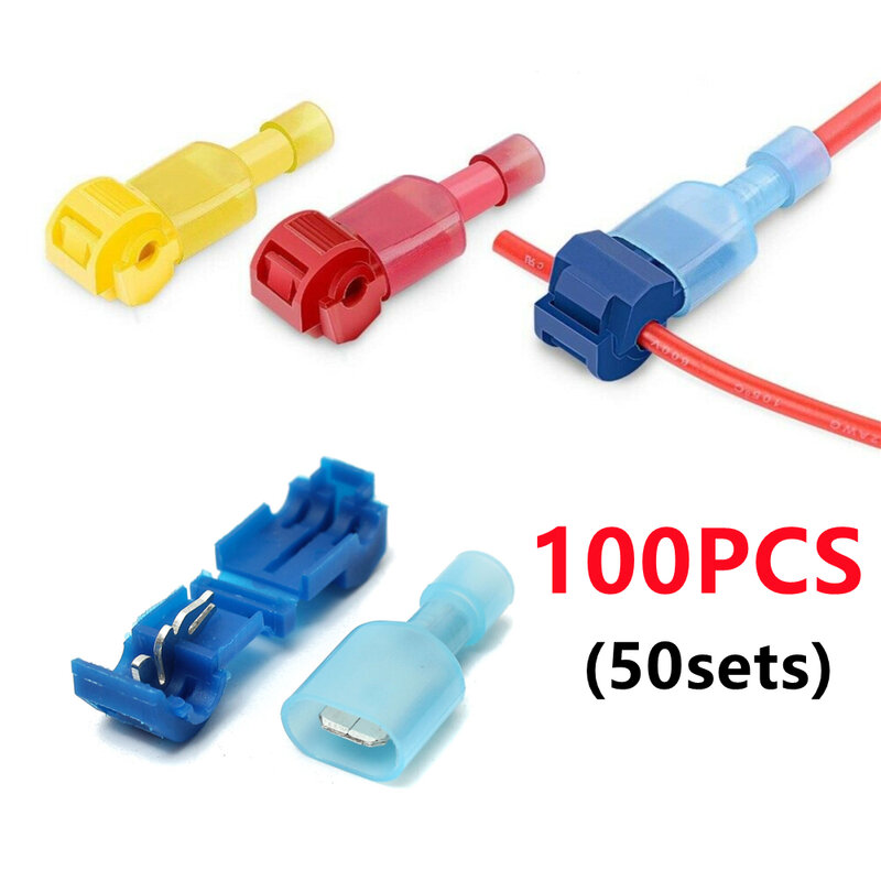 Conectores de Cable eléctrico tipo T, terminales de crimpado de Cable aislado a prueba de agua, bloqueo recto, 10/20/50/100 piezas