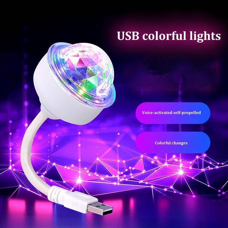 RGB lampu pesta lampu kristal mobil USB, lampu panggung suasana kristal berputar warna-warni lampu bola ajaib lampu LED warna-warni