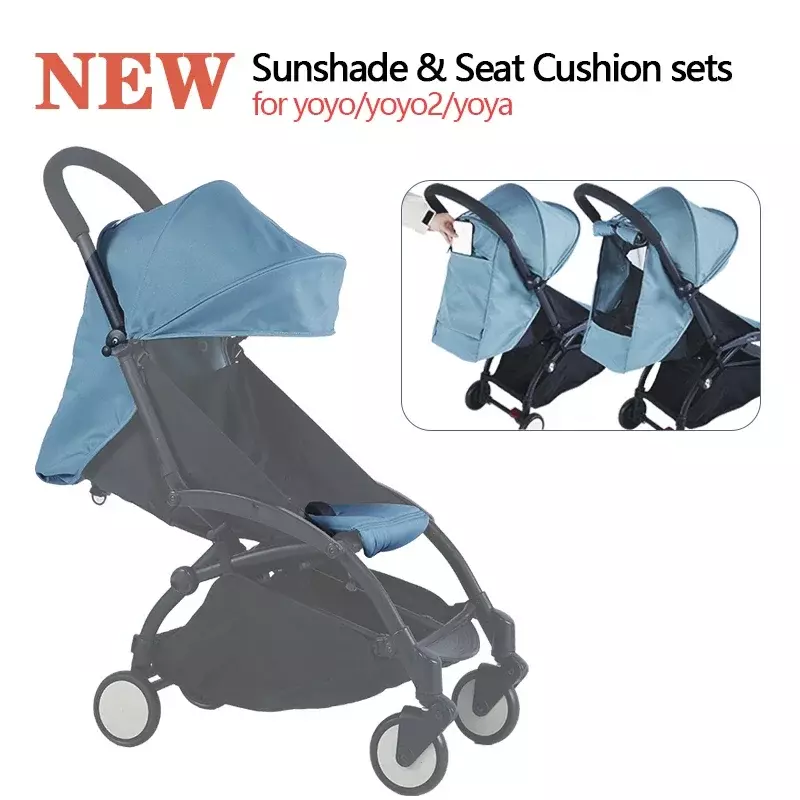 Sunshade &Seat Cushion for Yoyo/Yoyo2/Yoya 2Pcs/Set Hood &Mattress with Stroge Bag Breathable Mesh Stroller Accessories