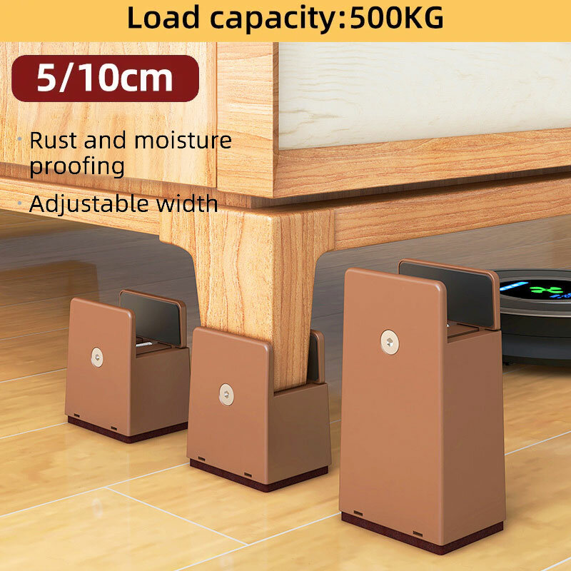 4PCS Adjustable Furniture Leg Risers Bed Foot Pads Chair Feet Riser with Screw Clamp Heavy Duty Square Round 2/4 Inch Leg Risers