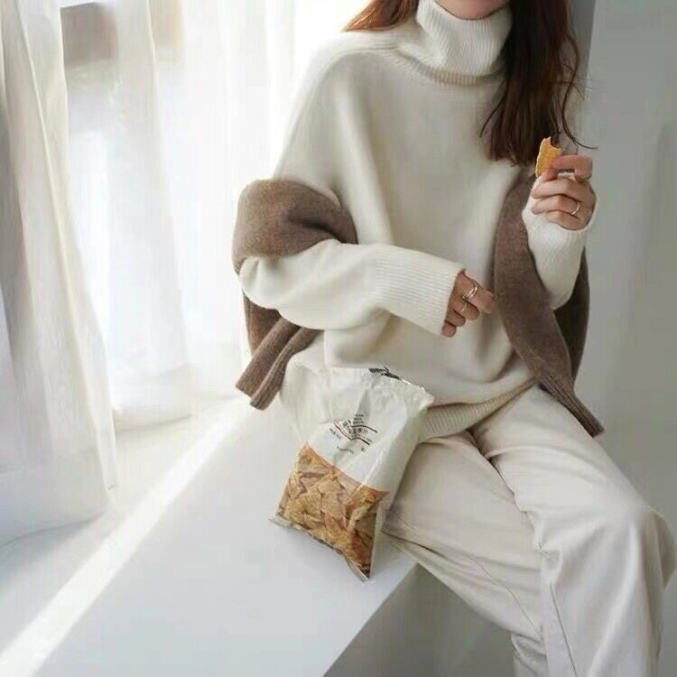 Maglione dolcevita delicato da donna autunno inverno maglioni Pullover con fondo caldo addensato