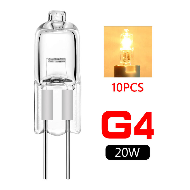 TSLEEN – ampoules halogènes à Base G4 de Type JC, 10 pièces, lampe à 2 broches 20W DC/AC 12V 2800K, blanc chaud, clair, durable, Super lumineux pour l'intérieur