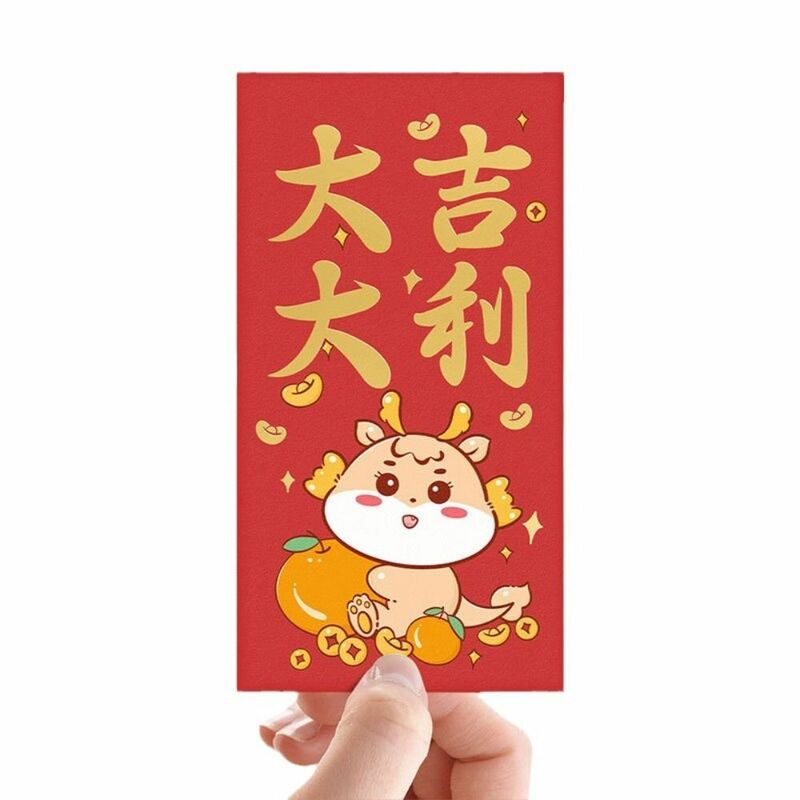 8 szt. Czerwony smok rok czerwona koperta chiński styl wzór smoka szczęście pieniądze koperty 2024 kreskówka szczęśliwe pieniądze kieszeń