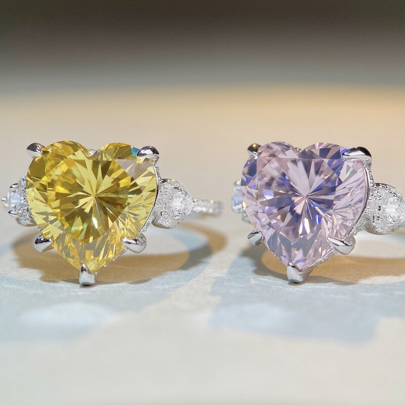 خاتم قلب من الفضة الإسترليني عيار 925 للنساء ، الماس عالي الكربون ، الزركون ، متعدد الاستخدامات ، الموضة