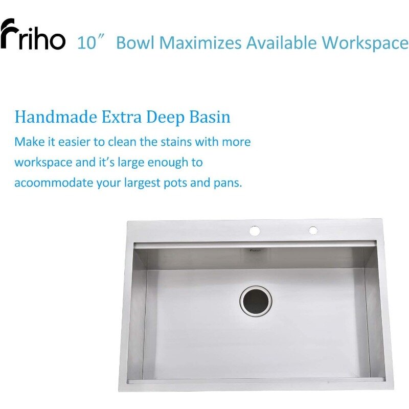 حوض مطبخ من الفولاذ المقاوم للصدأ Friho ، أحواض نيكل مصقولة ، 33 × 22 بوصة