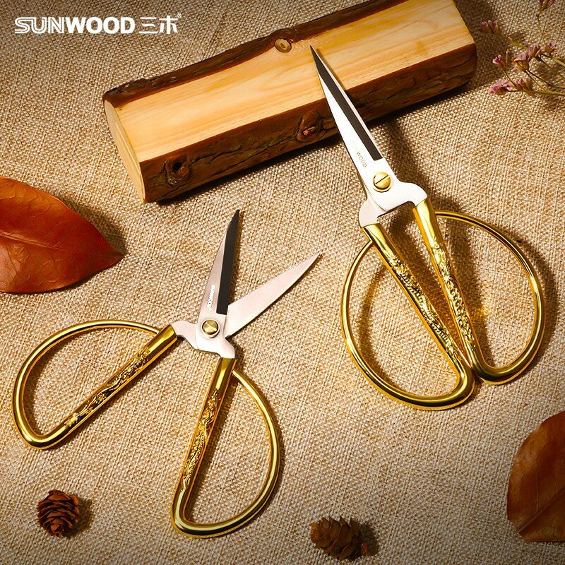 Sunwood-Tesoura de Aço Inoxidável Dragão e Fênix, Tesoura Dourada, 190mm, 91121