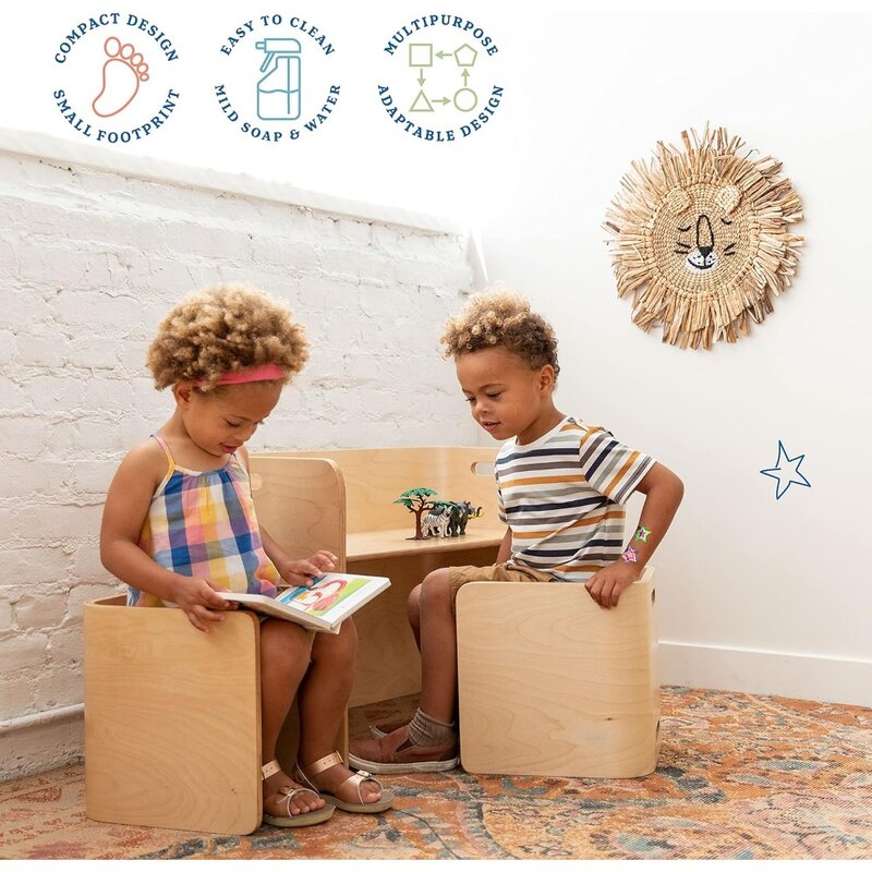 Conjunto de mesa e cadeira multiuso para crianças, móveis infantis, conjuntos de mesa para meninas, natural, frete grátis, 3 pcs