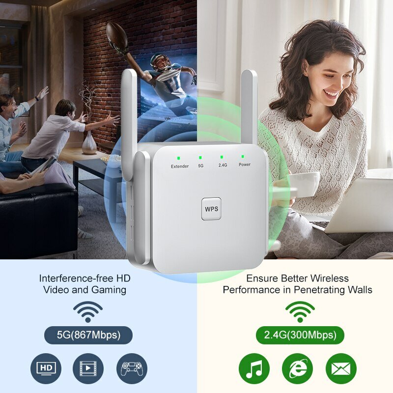 FENVI 1200Mbps 5Ghz Wireless WiFi Repeater Booster 2.4G/5GHz Wi-Fi Signal Amplifier Extender Router Network Wlan WiFi Repetidor
