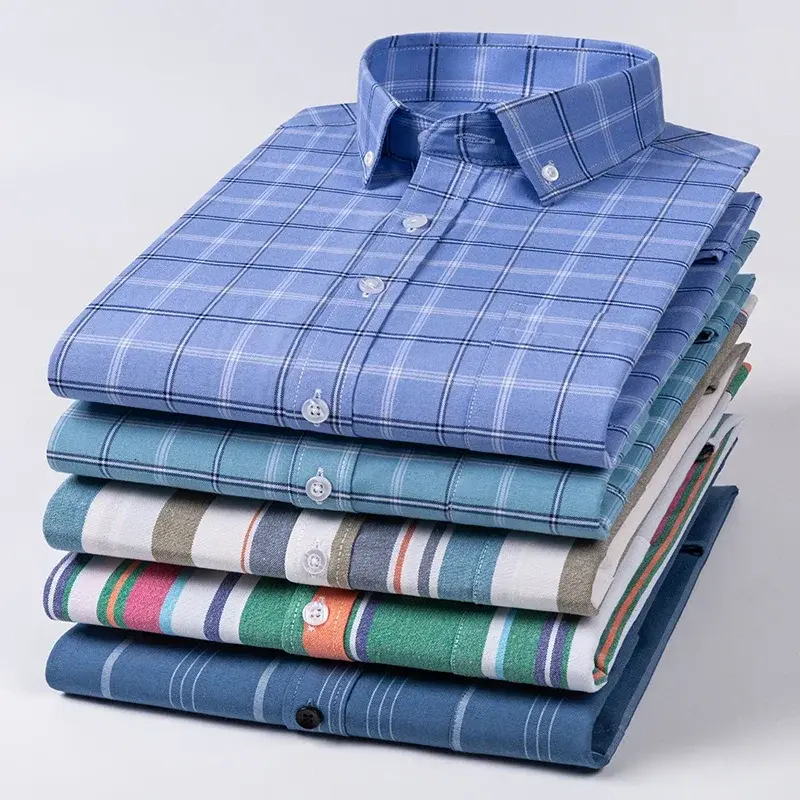 남성용 용수철 긴팔 셔츠, 슬림핏 정장 플레인 셔츠, 스트라이프 격자 무늬 슬링 포켓 상의, 가을 의류