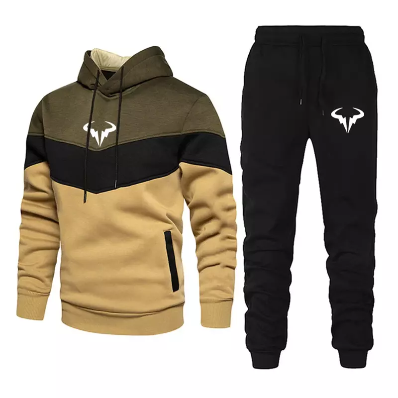 Rafael Nadal tennis player Men's New Fashionable High Quality Three-Color Stitching Autumn Winter Hooded Casual fashion Suit