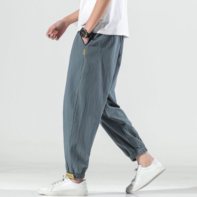 Летние повседневные брюки из 100% хлопка, мужские модные японские брюки до щиколотки, свободные брюки Hallen, мужские 5XL