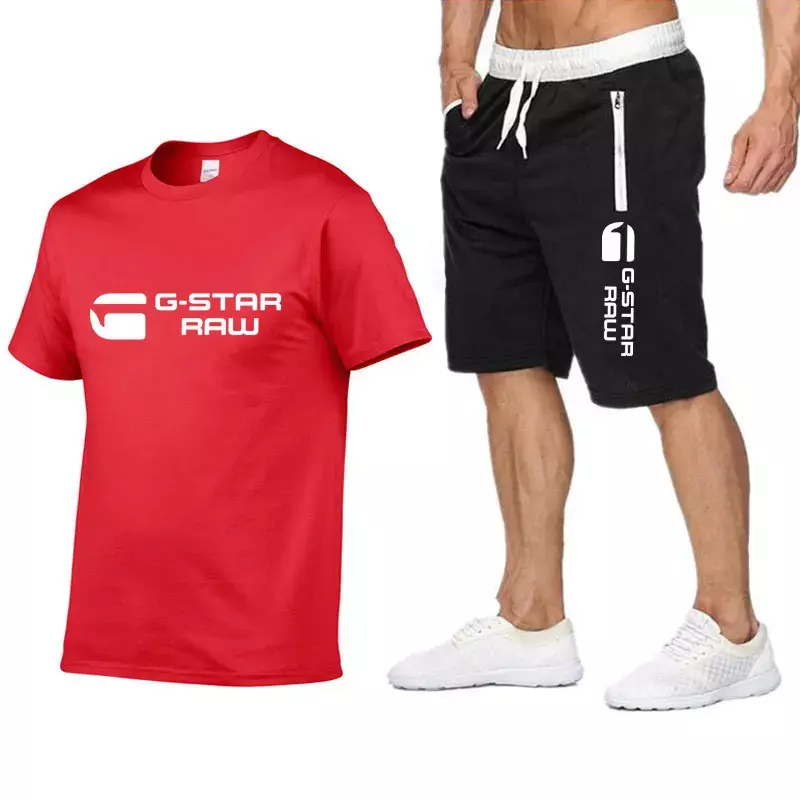 Fato de treino masculino de verão 100% algodão t-shirts e shorts, Sportswear lazer, 2pcs conjuntos terno, roupas novas, 2022