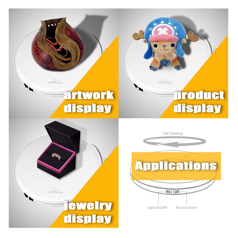 Leadleds-Intelligent Electric Rotating Display Stand com LED, mesa rotativa silenciosa, exposição Turntable, Dropshipping, 25cm