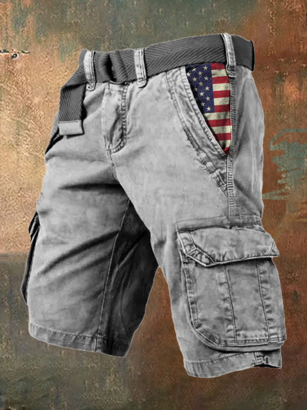 Pantalones cortos Cargo con estampado 3D de bandera de día independiente Vintage para hombre, pantalones cortos deportivos de moda, pantalones cortos casuales cómodos, verano, nuevo