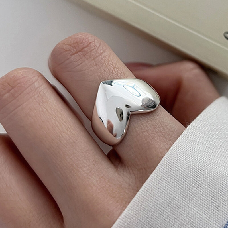 Женское кольцо с сердцем BF CLUB, простое кольцо из стерлингового серебра 925 пробы с геометрическим рисунком, Винтажное кольцо ручной работы, Необычные кольца, подарки для пар