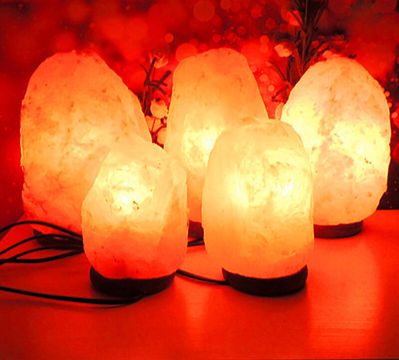 Lâmpada de sal do Himalaia com base de madeira, Luz noturna para a saúde, Iluminação de cabeceira, USB, 7 cores