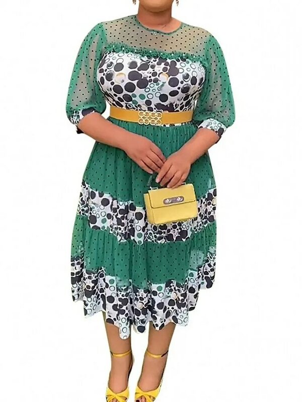 Африканское женское платье, женская одежда, шифоновое платье с принтом в стиле пэчворк, Повседневное платье в горошек, женское объемное платье большого размера