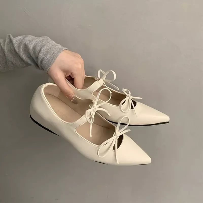 Zapatos planos de punta estrecha para mujer, sandalias con lazo, zapatos informales para caminar, Zapatillas clásicas de diseñador de marca de verano, 2024