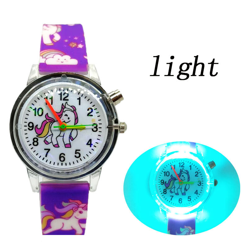 2022 New Unicorn Watch Glowing Quartz Kids Watch Pony Watch Boys Girls Gift Clock Soft Silicone Strap Cartoon Children's Toys