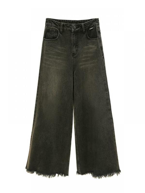 Yedinas-Jeans feminino retrô americano com fundo de sino, calça jeans lavada, streetwear chique, namorado velho, outono, inverno