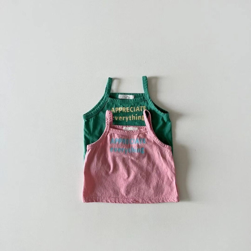 ノースリーブの綿のTシャツ,男の子と女の子のための文字がプリントされた服,ファッショナブル,新しい,2024