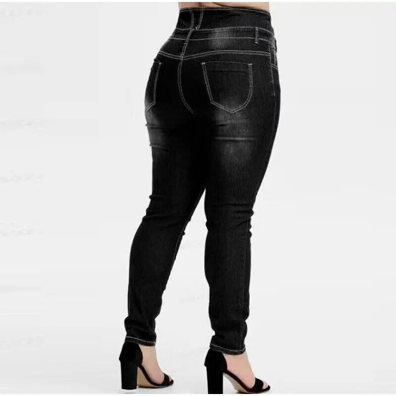 กางเกงเอวสูงเซ็กซี่ดินสอ Plus ขนาดปุ่มกางเกงยีนส์ผู้หญิงกางเกงยาวกางเกงยีนส์ Mom ฤดูใบไม้ผลิเกาหลียืด Bodycon
