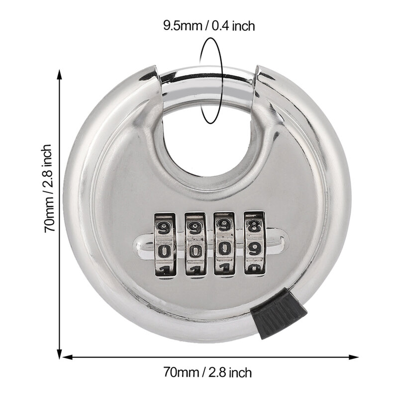 4-Dial Combination Lock Password Round Padlock Key Stainless Steel Password Locks For Outdoor Warehouse Fences