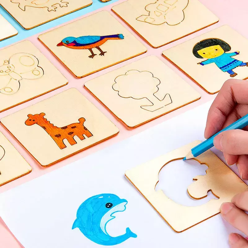 20/32ชิ้น Montessori ของเล่นวาดเขียนของเด็ก DIY จิตรกรรม S tencils แม่แบบไม้หัตถกรรมของเล่นปริศนาของเล่นเพื่อการศึกษาสำหรับของขวัญสำหรับเด็ก