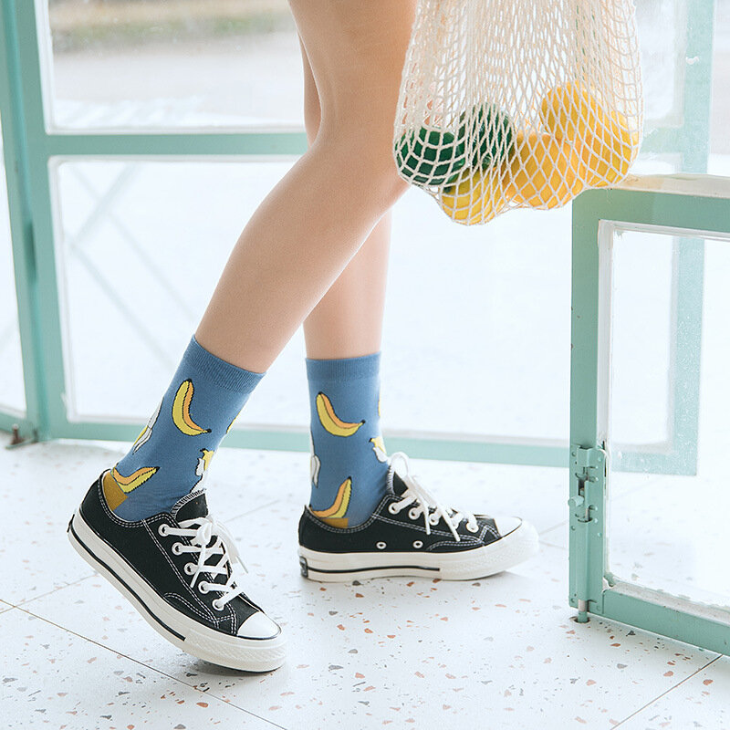 Chaussettes amusantes de dessin animé pour femmes, chaussettes décontractées en coton Harajuku, collection printemps-automne, avocat, citron, pastèque, pêche, fraise, banane