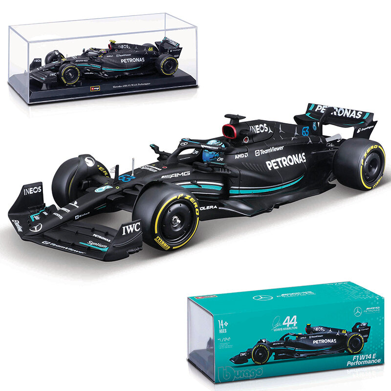 Bburago-Coche de aleación modelo Mercedes AMG F1 Team W14 2023, juguete de gran tamaño, Edición Especial #44 Hamilton, escala 1:24