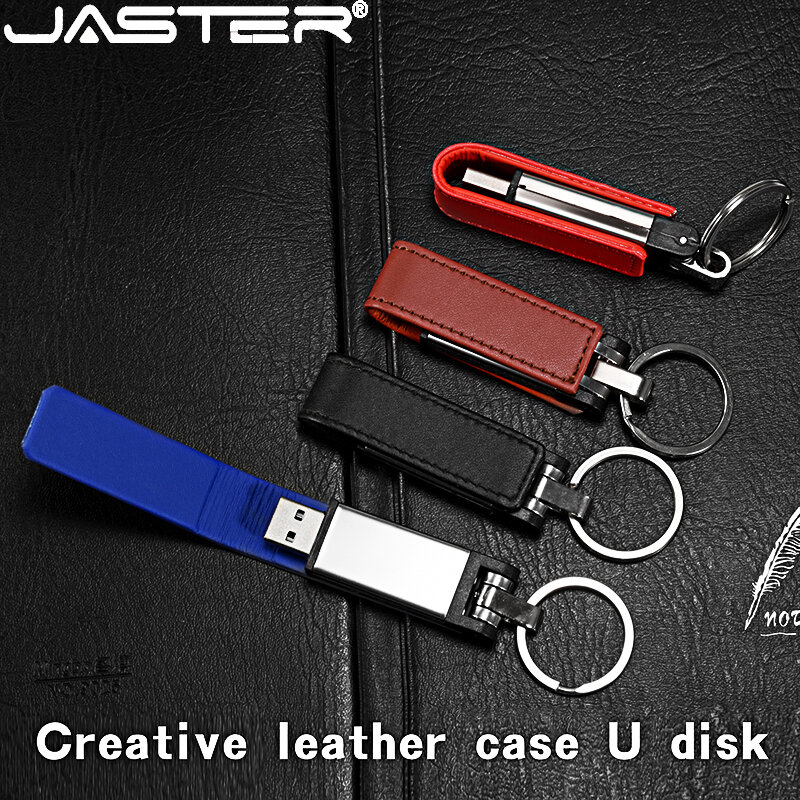 JASTER USB 2.0 Flash Drives 64GB Red High speed Pen drive Leather with Key Chain Memory stick Custom logo Creative gift  U disk