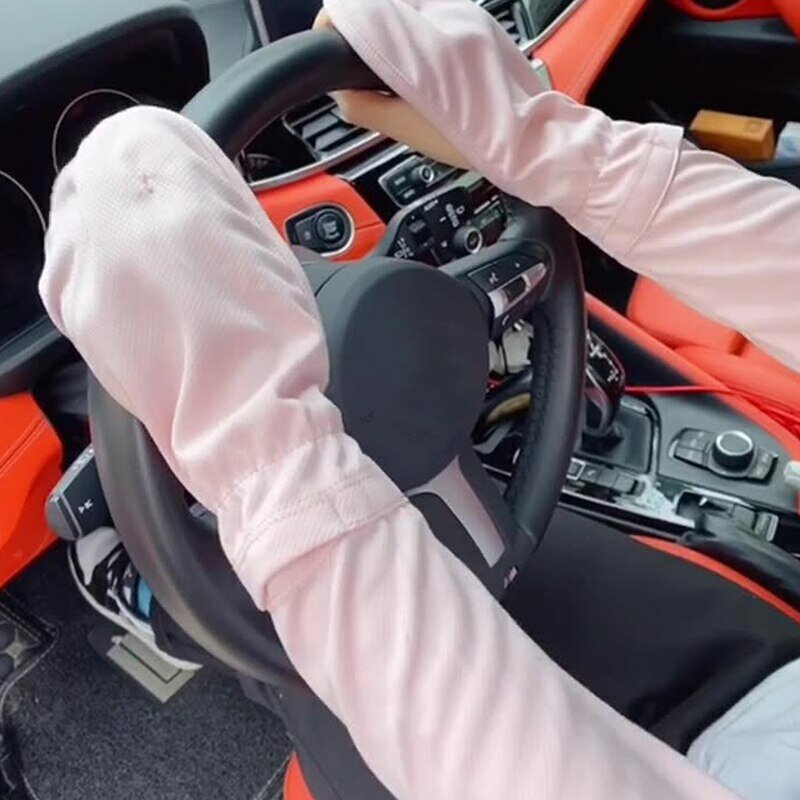 1 para cienkich rękawiczek przeciwsłonecznych z lodowy jedwab rękawem na lato do jazdy samochodem elektrycznym, zakrywających palce luźna moda Unisex rękawice anty-uv
