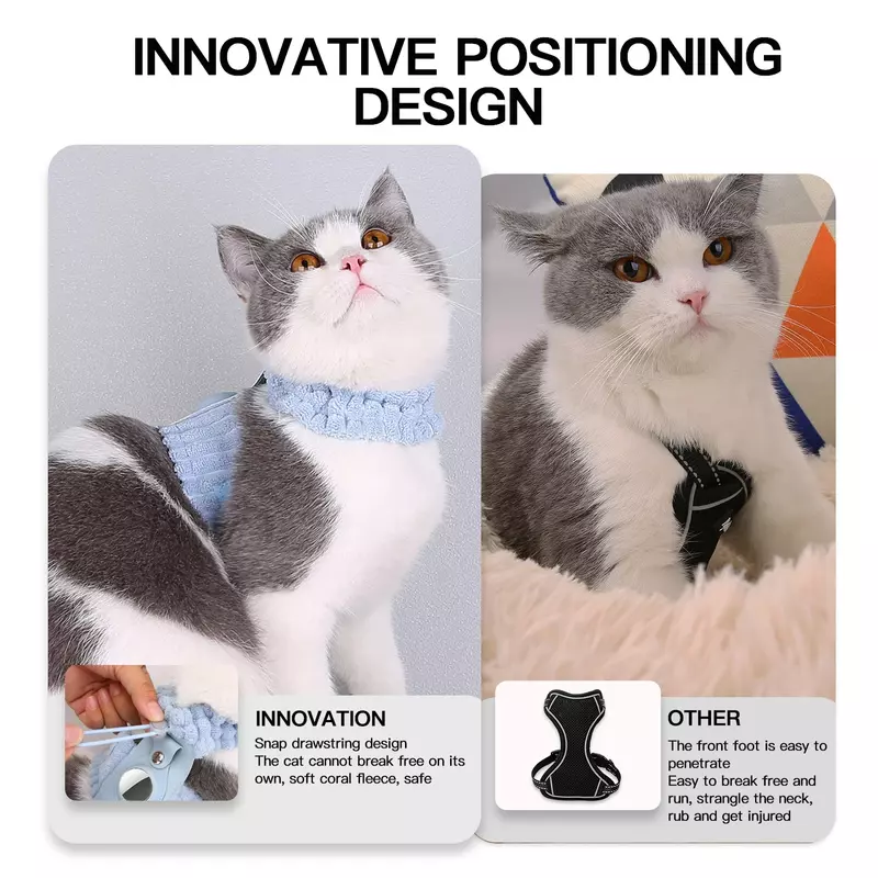 Cat Chest Strap Dog Harness with Airtag Holder Adjustable Vest Coral Fleece Breathable for Small Dog Anti-Lost Cat Accessories