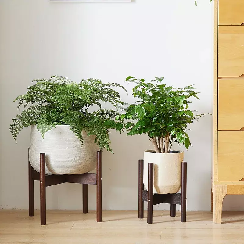 Soporte de madera con Cruz de cuatro patas para flores, soporte para bonsái, bandeja para el hogar, maceta, estante de exhibición de bambú, soporte para decoración de plantas