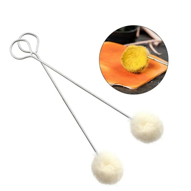 69HC 10Pcs Wool Daubers Ball Leather Dye Tool 4.9" Length Wool Balls Brush with Steel Handle for DIY Crafts Projects