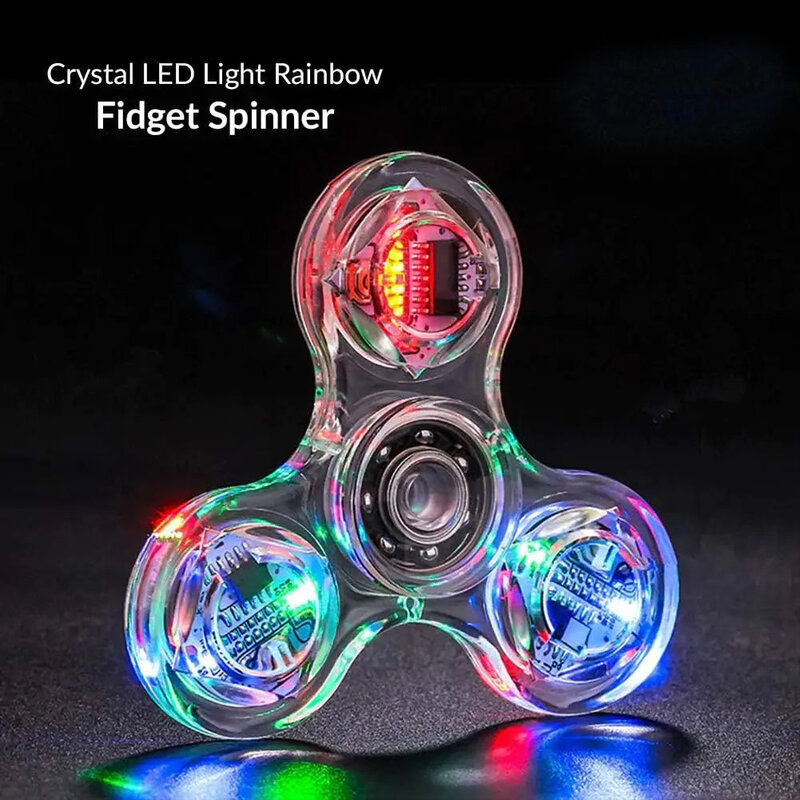 Crystal Luminous LED Light Fidget Spinner Hand Top Spinners Glow in Dark EDC Stress Relief Toys Kinetic Gyroscope For Children