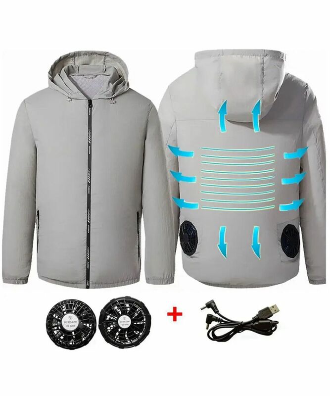Jaket kipas pendingin elektrik untuk pria, jaket tudung musim panas bergaya USB, kipas AC pendingin Pria