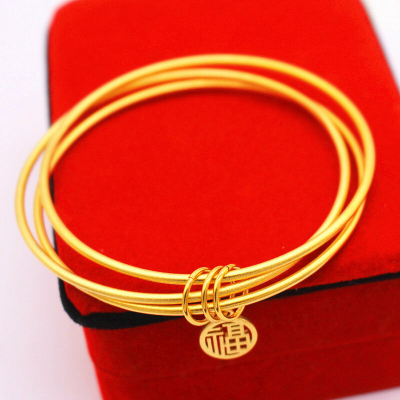 Moda Plated 24K złota wielowarstwowe bransoletki trzy okrągłe piaskowo złota koło szczęście błogosławieństwo bransoletka dla kobiet Ladies biżuteria prezenty