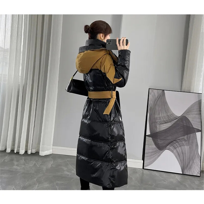 Długi płaszcz na kolana dla kobiet, jasna twarz, czarny płaszcz, nowa moda, zima, 2023