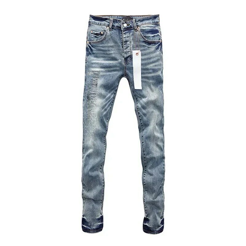 Celana jins lurus hip-hop tren jeans merek ROCA ungu kualitas terbaik celana panjang ramping dan modis