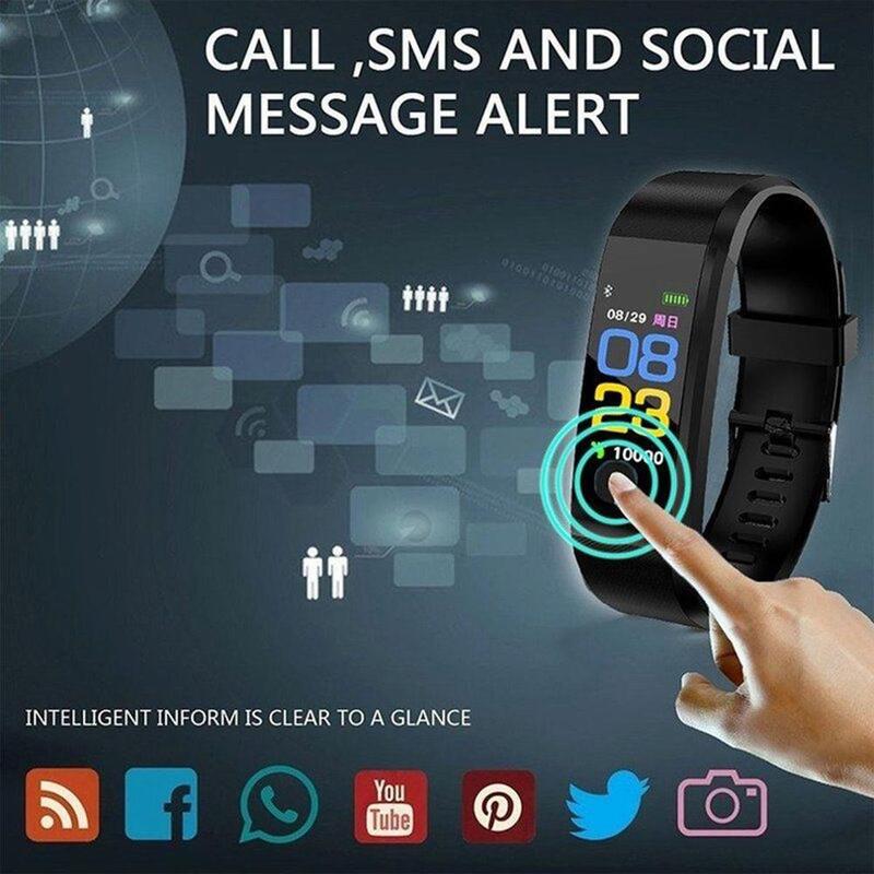 Relógio inteligente 115 mais pulseira de freqüência cardíaca banda pressão arterial fitness rastreador smartwatch bluetooth para fitbits