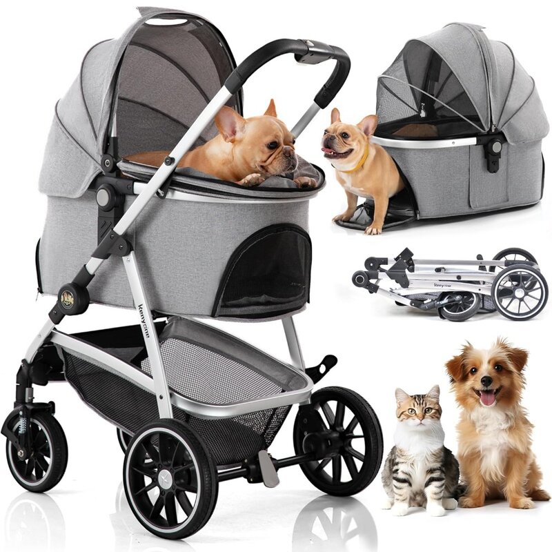 Pet Stroller 3 in 1 Dog Stroller for Medium Small Size Dogs, Large Cat Stroller with Detachable Carrier for Puppies, Doggies