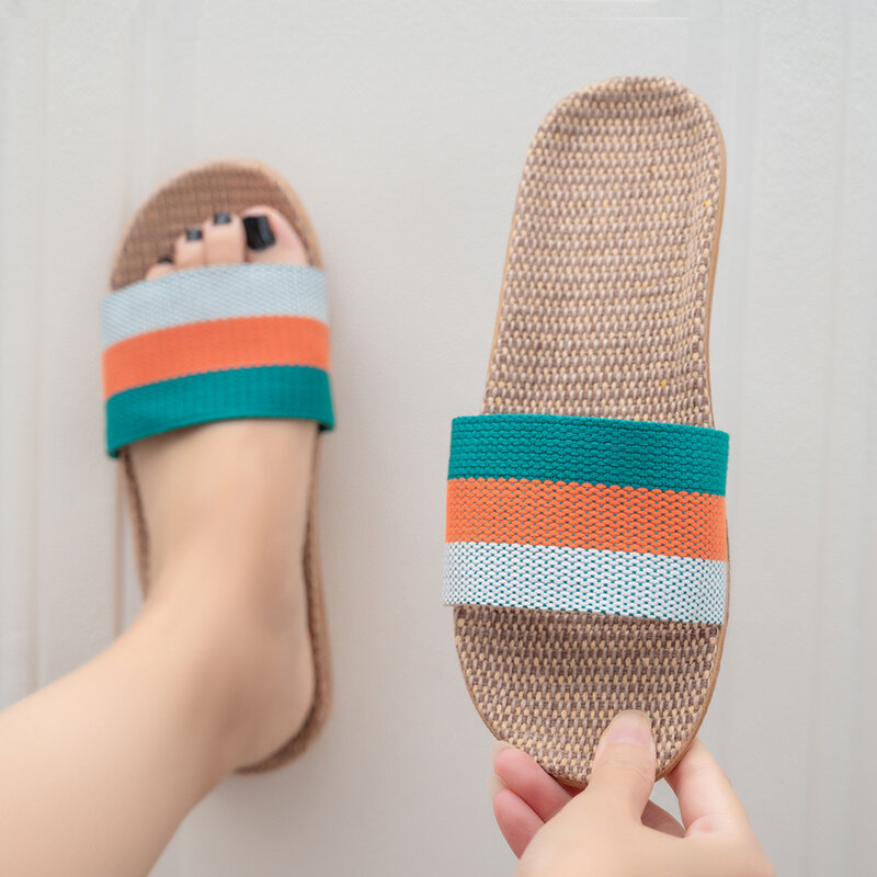 Zapatillas de lino de verano para mujer, Sandalias planas de Color EVA, zapatos ligeros para el hogar, zapatillas informales, envío gratis