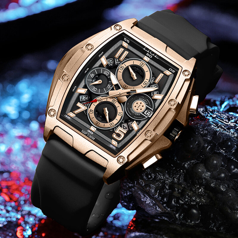 LIGE-Montre-bracelet de sport étanche pour homme, montre à quartz en silicone, grande horloge, marque supérieure, luxe