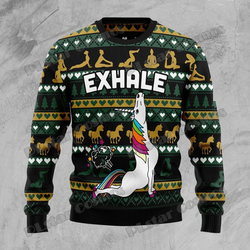 PLstar-suéter de punto con estampado 3D de unicornio Cosmos para hombre, suéter feo de Navidad, informal, invierno, ZZM35