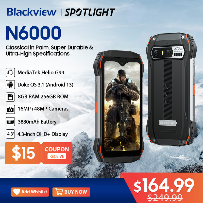 [World Premiere] Blackview N6000 Rugged Machine 4.3" Display Android 13, Helio G99 Octa Core, 16GB 256GB, 48MP Cameras, NFC