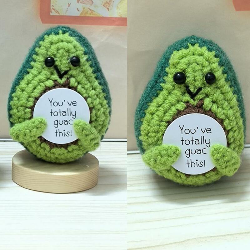 Humorous Space Decor Crochet Avocado Doll Handmade Crocheted Avocado Doll with Base Emotional Support Stress Relief for Kids