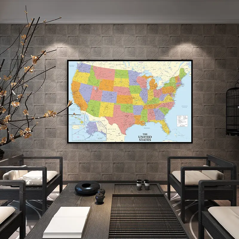 60*40cm The United State Political Map Canvas Painting Modern Wall Art Poster School Supplies Living Room Home Decor